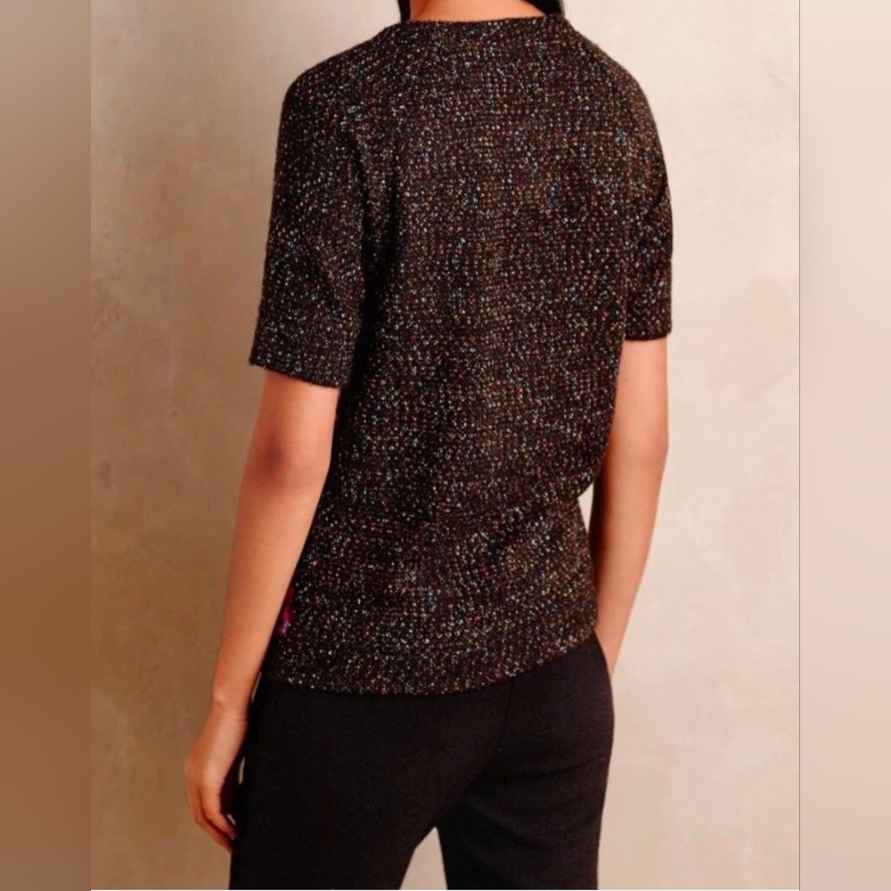 James Coviello Anthro Floral Brocade Metallic Knit Short-Sleeve Sweater Top XS - Picture 4 of 11